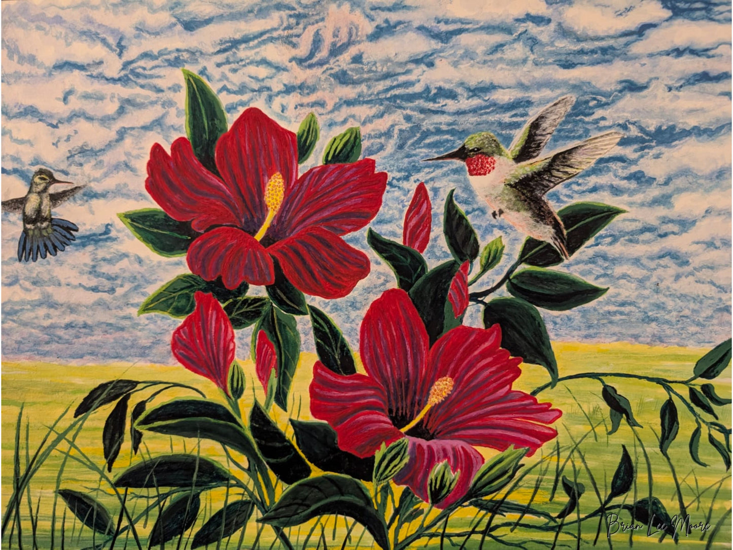 Digital Print - Beautiful Hand Painted Lilies & Hummingbirds - Elegant Floral Art Print