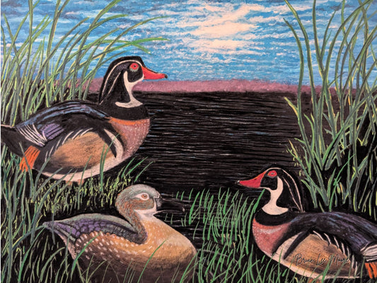 Digital Print - Hand Painted Ducks by the Lake