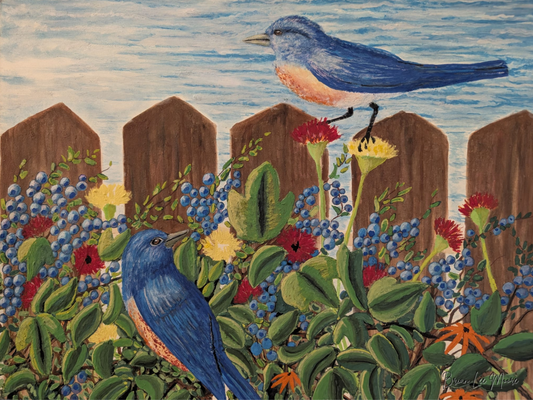 Digital Print- hand painted birds in berry patch